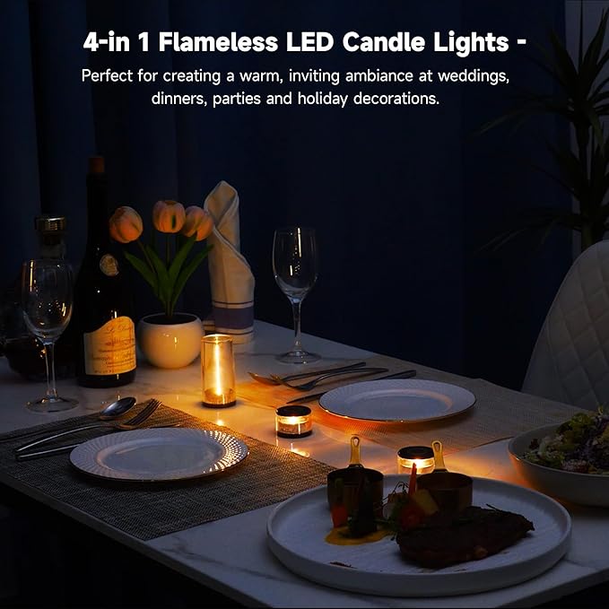 4 - in - 1 LED Candle Lamp Flameless Night Light, Minimalist Lamps Cordless Table Lights Rechargeable Portable Lights, Creative Gifts, Birthday Gift for Men,Women,Geek,Adults - Auge Light