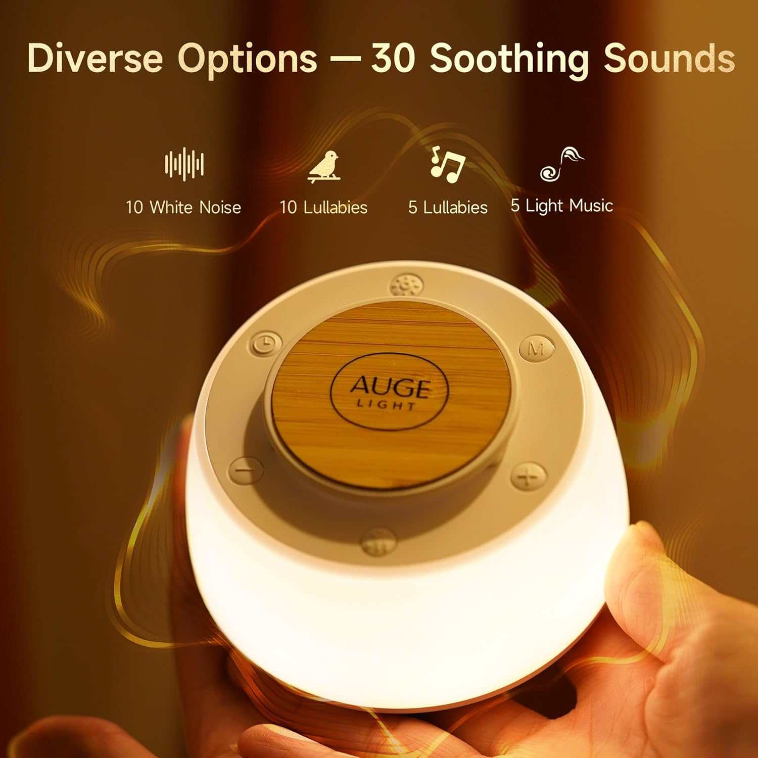 4 - in 1 White Noise Sound Machine with Night Lights 30 Soothing Sounds 32 Volume Levels 3 Timers, Portable Sleep Machine for Baby Kids Adults, Sound Therapy Nightstand for Home Travel - Auge Light