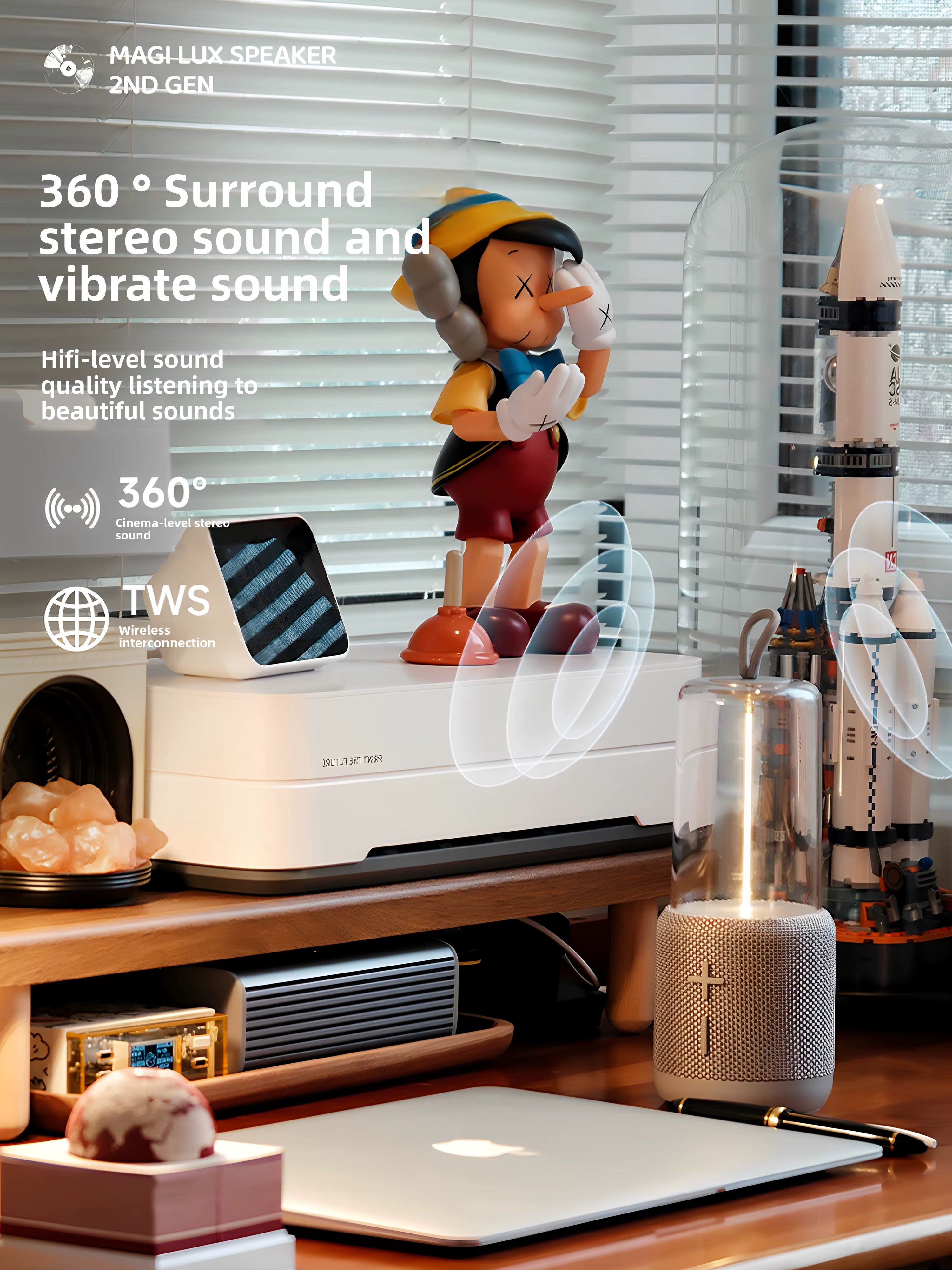 AUGELIGHT Bluetooth Speaker Modern Multifunctional Night Desk Lamp Atmosphere Light Battery Powered Magilux Speaker Lamp, Perfect for your office, nightstand or dorm room