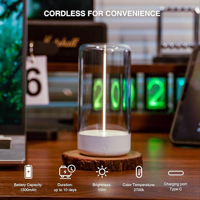 Auge Light Night Lights 5.70 in Modern Bedside Table Lamp 3 - Level Dimming Battery Operated Night Light - Auge Light