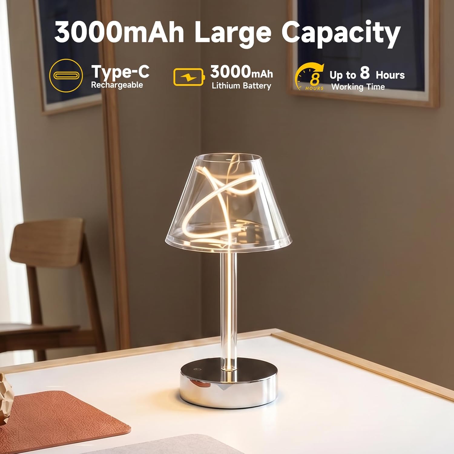 Augelight Dora series Modern Artistic Filament Table Lamp, Warm Ambient Desk Light with Sculptural Glowing Filament Design, Minimalist Mood Lamp for Bedroom, Living Room, Office & Coffee Bar Décor - Auge Light