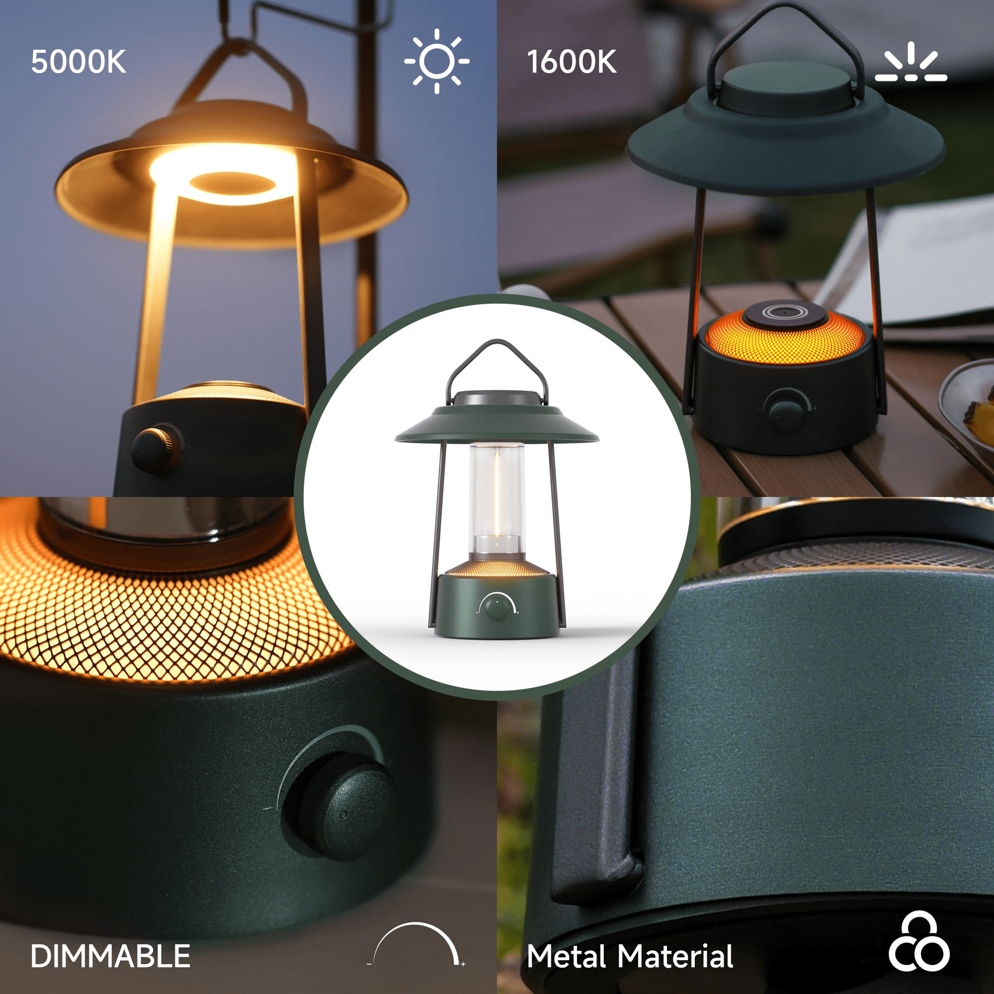 LED Camping Lantern, Dimmable with Dual Color Temperature 1600K - 5000K, Metal Construction, Portable with Tripod Stand - Auge Light