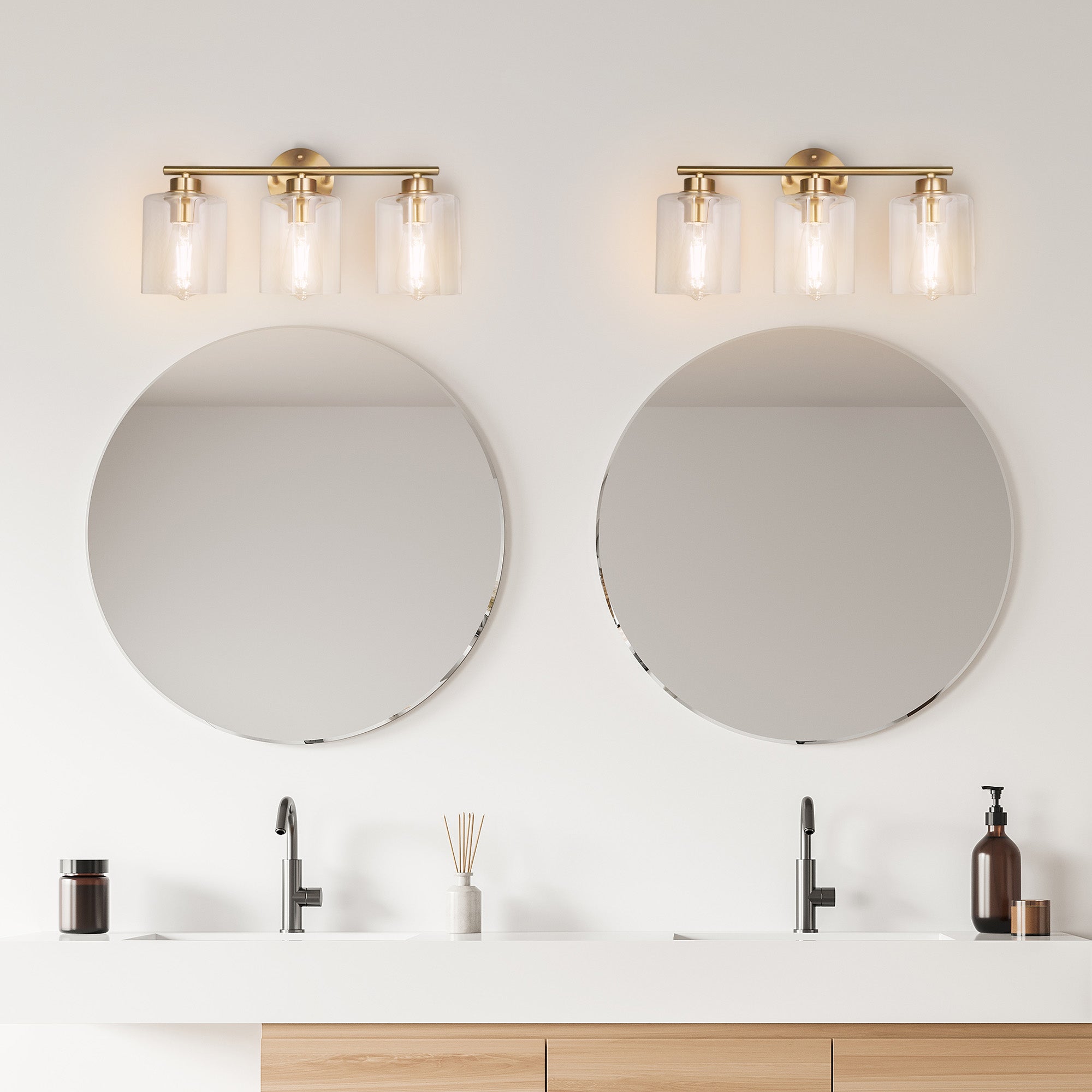 Modern 3 - Lights Bathroom Wall Light, Brushed Vanity Light Fixture with Clear Glass Shade, E26 CRI90 Bulb Included, Wall Sconce for Mirror, Bedroom, Hallway Living Room - Auge Light