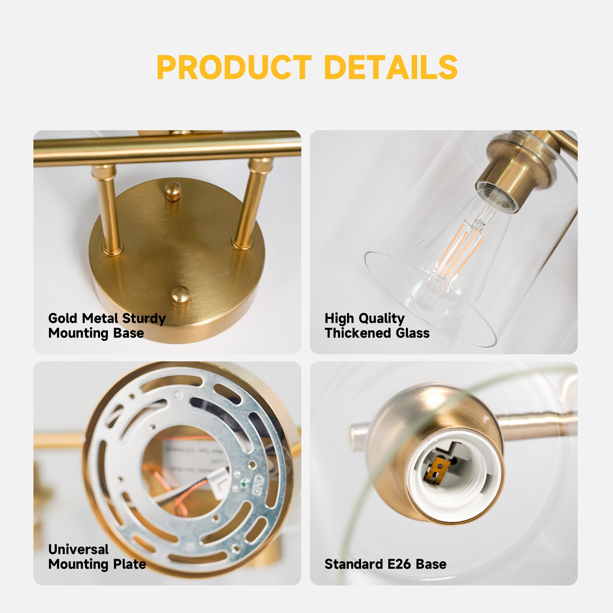 Modern 3 - Lights Bathroom Wall Light, Brushed Vanity Light Fixture with Clear Glass Shade, E26 CRI90 Bulb Included, Wall Sconce for Mirror, Bedroom, Hallway Living Room - Auge Light