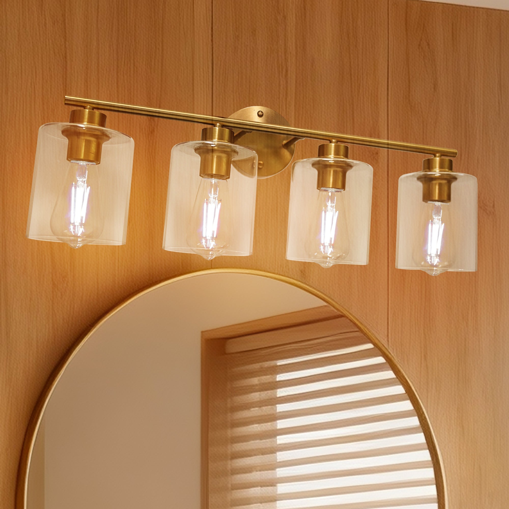 Modern 4 - Lighst Bathroom Wall Light, Brushed Vanity Light Fixture with Clear Glass Shade, E26 CRI90 Bulb Included, Wall Sconce for Mirror, Bedroom, Hallway Living Room - Auge Light