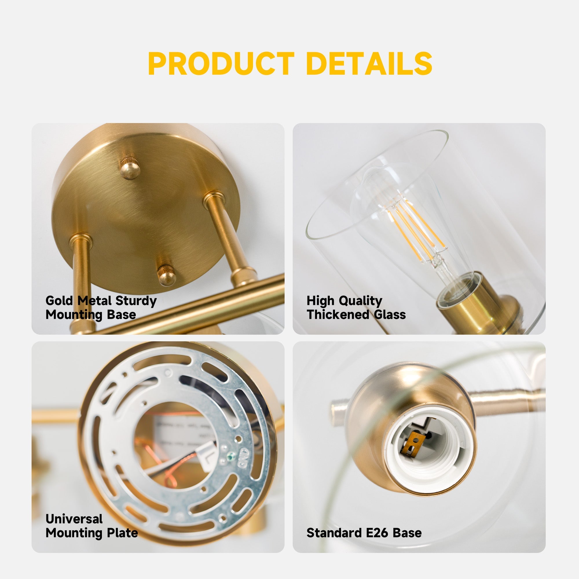 Modern 4 - Lighst Bathroom Wall Light, Brushed Vanity Light Fixture with Clear Glass Shade, E26 CRI90 Bulb Included, Wall Sconce for Mirror, Bedroom, Hallway Living Room - Auge Light