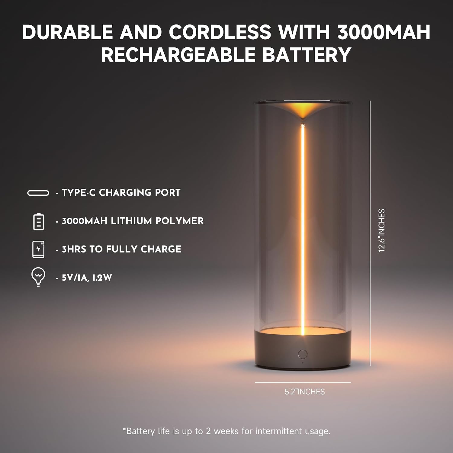 Auge Light 12.76 in Extra Large Cordless Table Lamps Modern Table Lamp 3-Level Dimming Night Lights