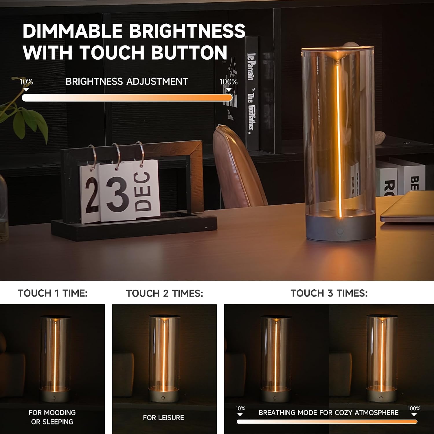 Auge Light 12.76 in Extra Large Cordless Table Lamps Modern Table Lamp 3-Level Dimming Night Lights