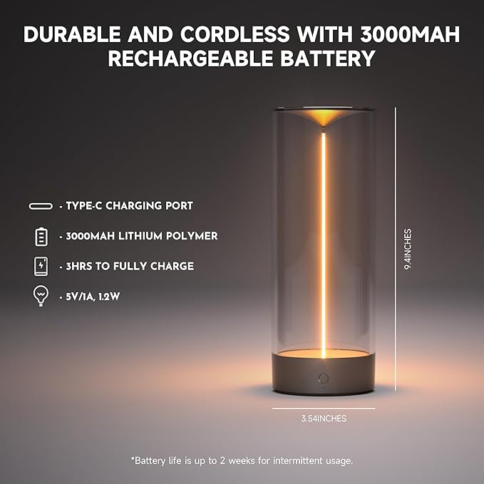 Auge Light Cordless Table Lamps 12.76 in Modern Table Lamp 3 - Level Dimming Night Lights - Auge Light