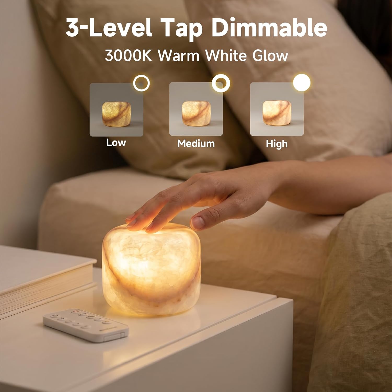 AUGE LIGHT Marble Touch Desk Lamp, Cordless Rechargeable LED Ambient Night Light, 3 - Level Dimmable Warm Glow Table Lamp for Bedroom, Nightstand, Living Room & Modern Home Decor - Auge Light