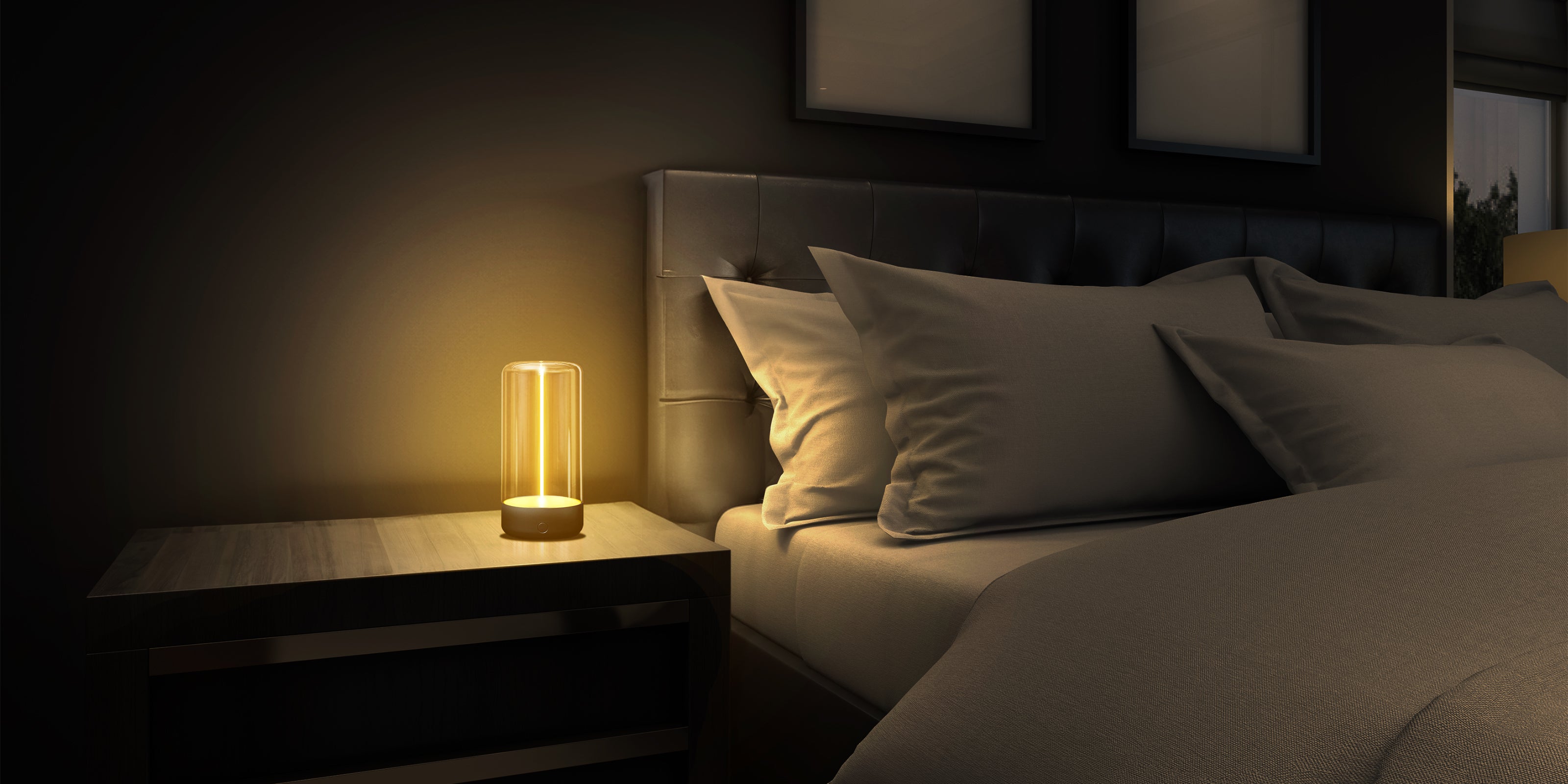 cozy night lamp in a modern bedside table