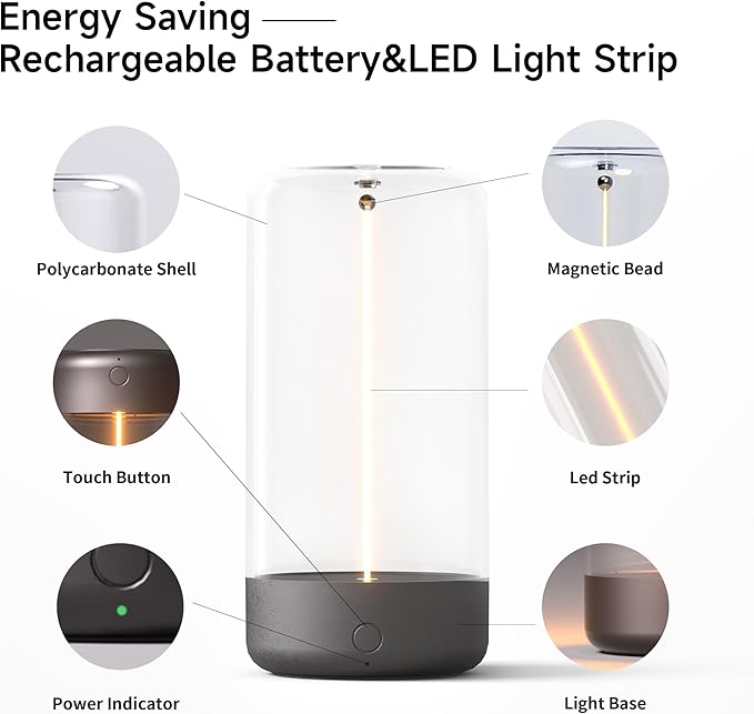 Auge Light Night Lights 5.70 in Modern Bedside Table Lamp 3 - Level Dimming Battery Operated Night Light - Auge Light