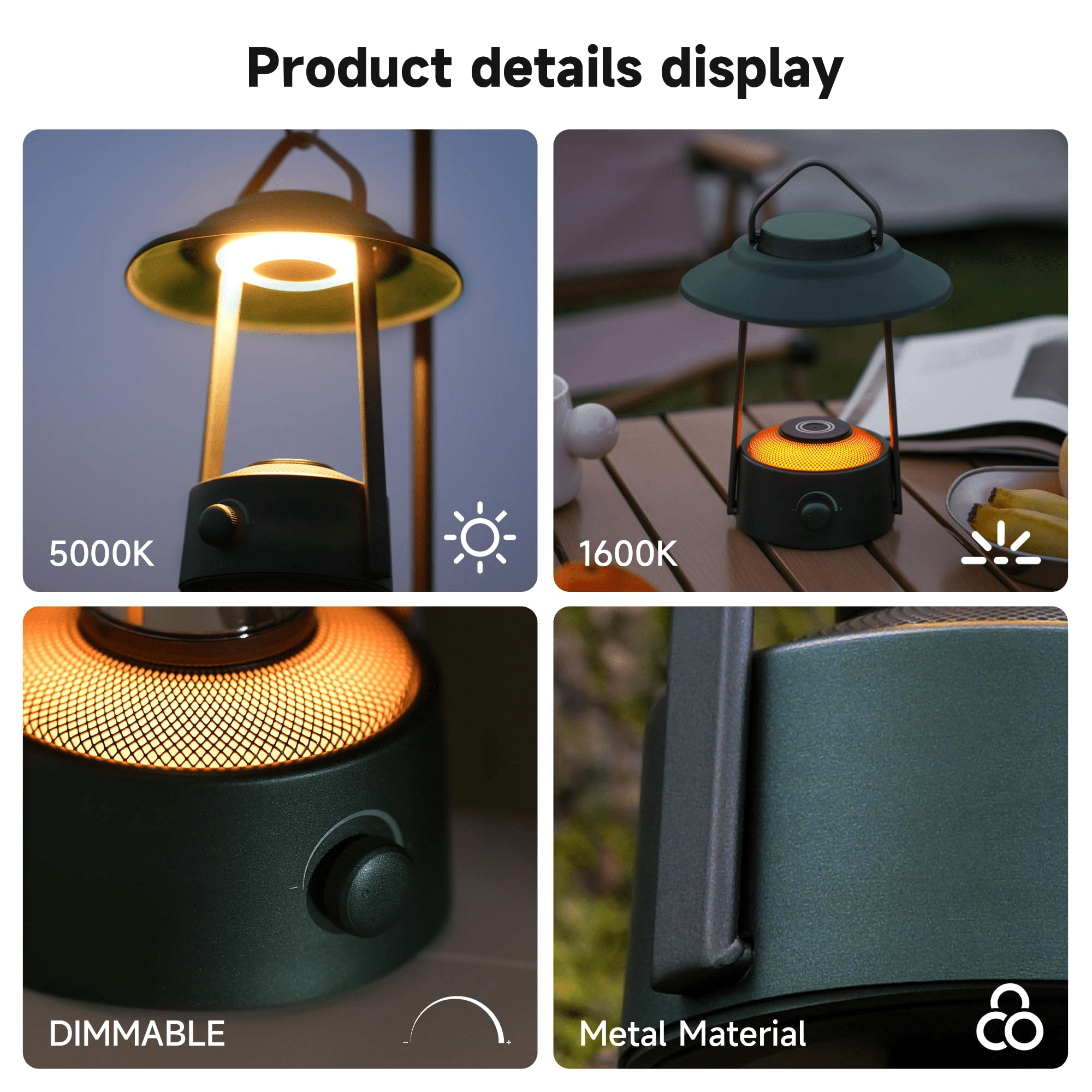 LED Camping Lantern, Dimmable with Dual Color Temperature 1600K - 5000K, Metal Construction, Portable with Tripod Stand - Auge Light