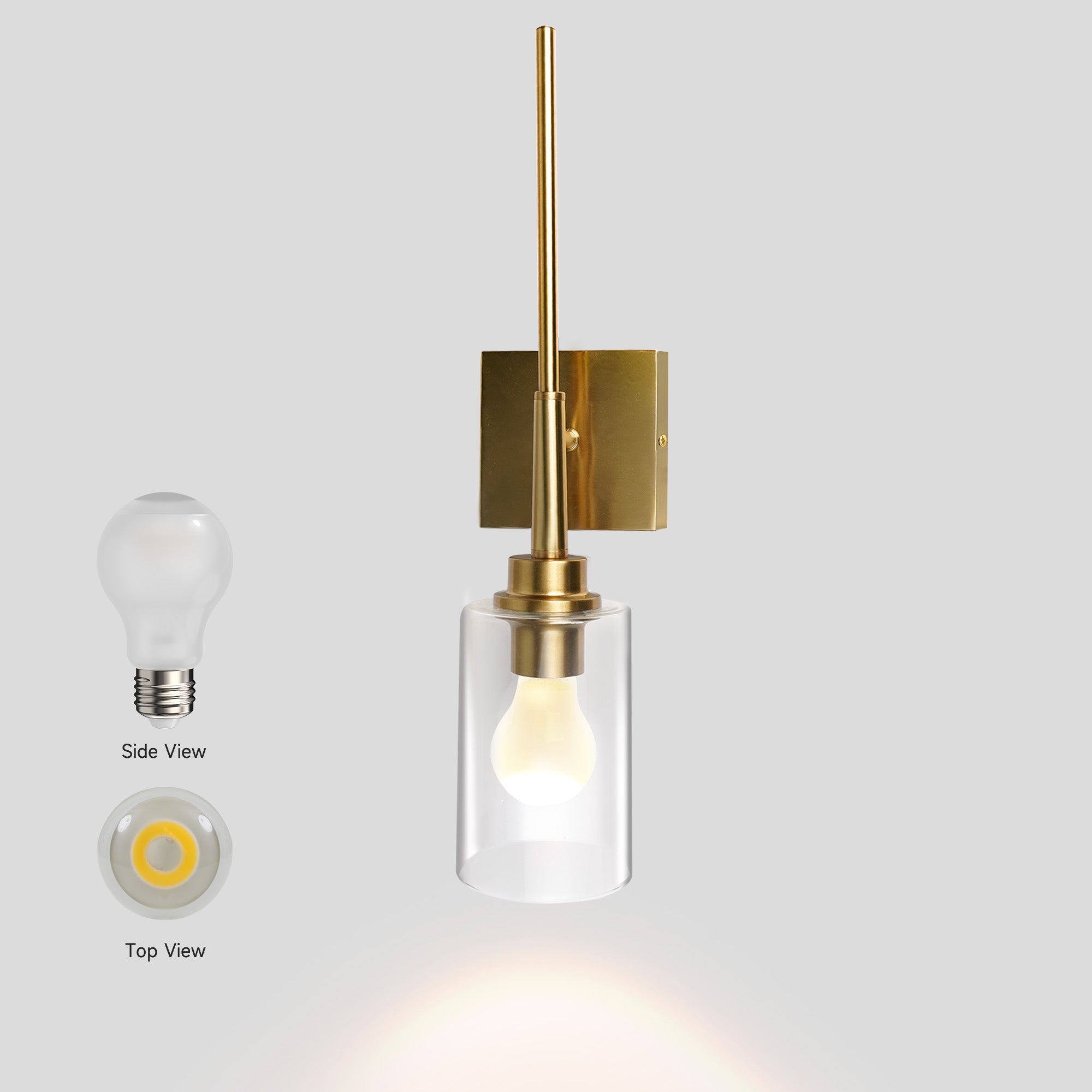 Modern 1 - Light Bathroom Wall Light, Brushed Vanity Light Fixture with Clear Glass Shade, E26 CRI90 Bulb Included, Wall Sconce for Mirror, Bedroom, Hallway Living Room - Auge Light