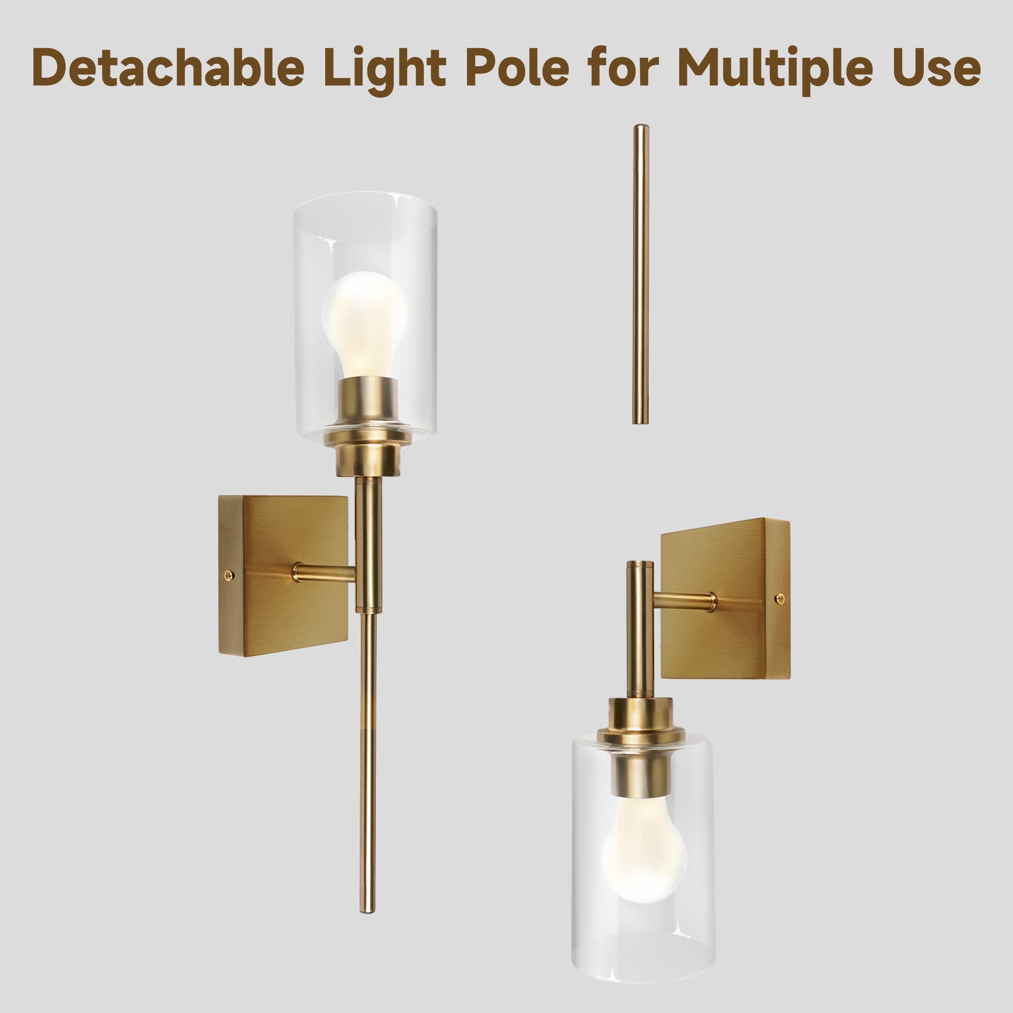 Modern 1 - Light Bathroom Wall Light, Brushed Vanity Light Fixture with Clear Glass Shade, E26 CRI90 Bulb Included, Wall Sconce for Mirror, Bedroom, Hallway Living Room - Auge Light