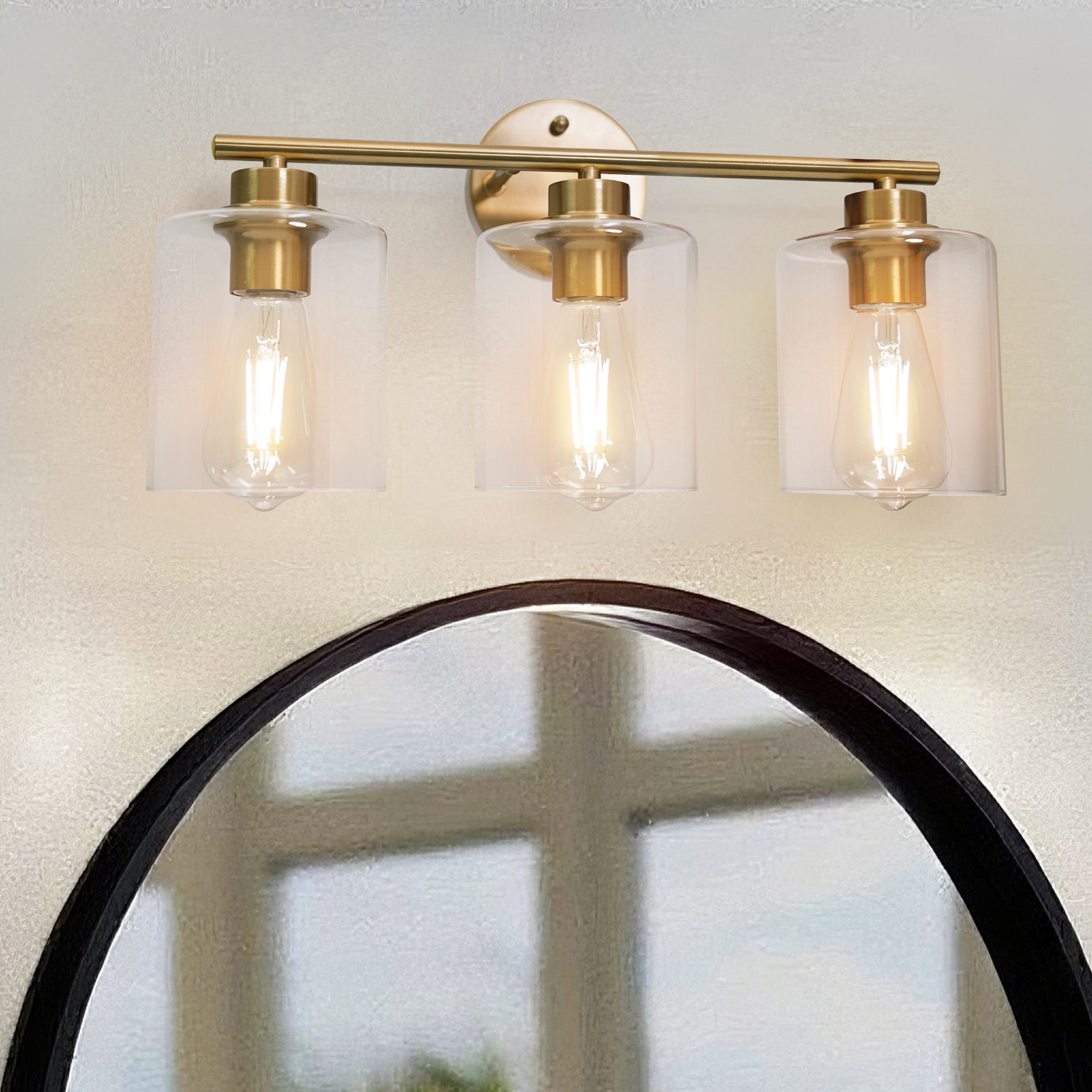 Modern 3 - Lights Bathroom Wall Light, Brushed Vanity Light Fixture with Clear Glass Shade, E26 CRI90 Bulb Included, Wall Sconce for Mirror, Bedroom, Hallway Living Room - Auge Light