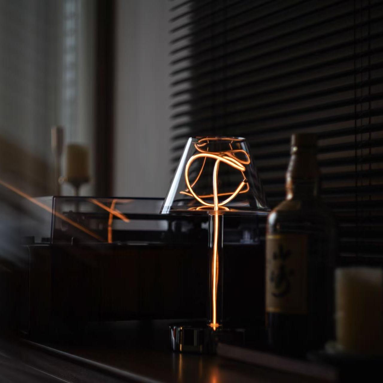 Modern Artistic Filament Table Lamp, Warm Ambient Desk Light with Sculptural Glowing Filament Design, Minimalist Mood Lamp for Bedroom, Living Room, Office & Coffee Bar Décor - Auge Light