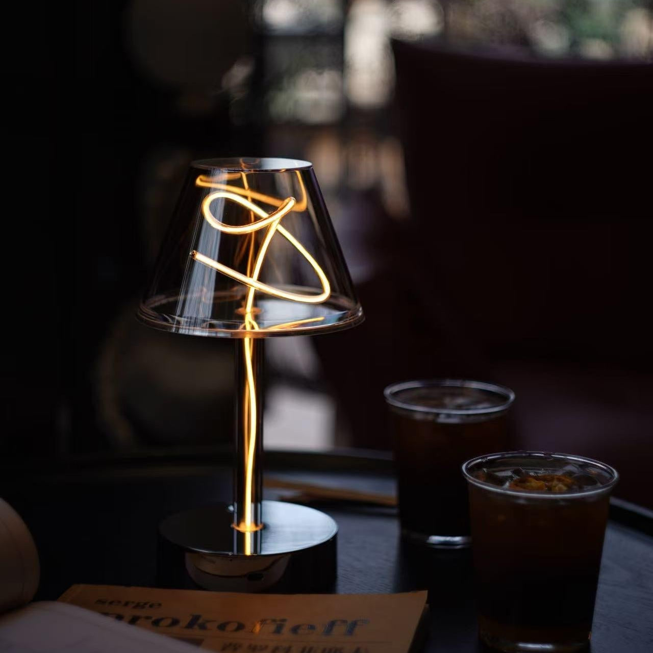 Modern Artistic Filament Table Lamp, Warm Ambient Desk Light with Sculptural Glowing Filament Design, Minimalist Mood Lamp for Bedroom, Living Room, Office & Coffee Bar Décor - Auge Light