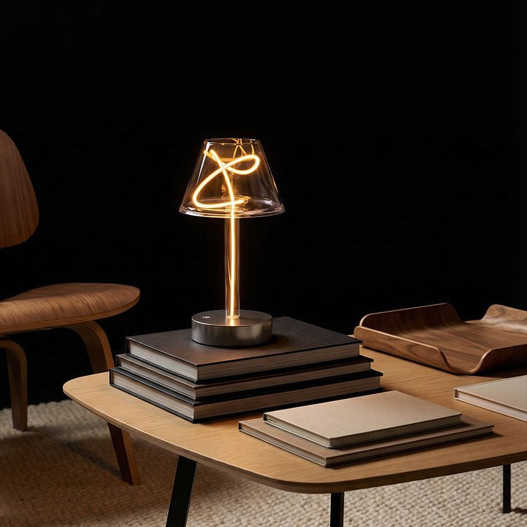 Modern Artistic Filament Table Lamp, Warm Ambient Desk Light with Sculptural Glowing Filament Design, Minimalist Mood Lamp for Bedroom, Living Room, Office & Coffee Bar Décor - Auge Light
